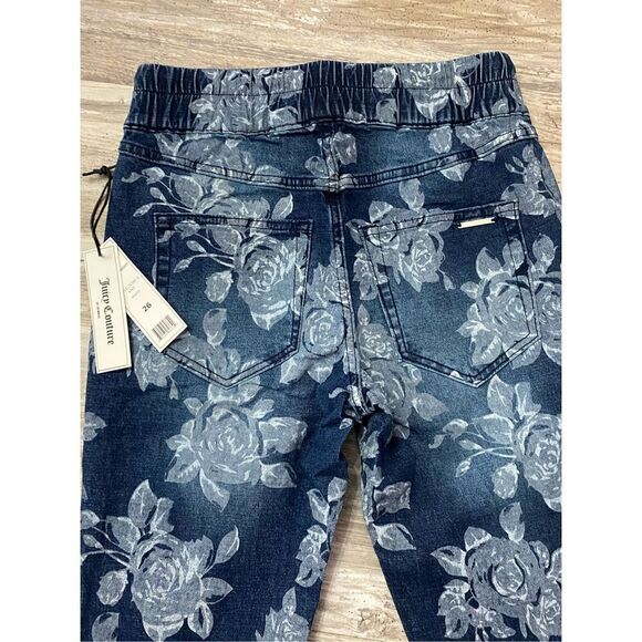 Juicy Couture Floral Laguna Jeans Drawstring Elastic Waist Stretchy Women’s Sz 2 - Picture 8 of 9